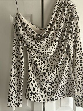 Animal Print Cowl Neck Long Sleeve Top in Cream and Black off 1 shoulder